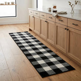 8' Ivory And Black Gingham Runner Rug