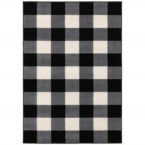 4' X 6' Ivory And Black Gingham Area Rug