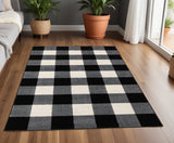 4' X 6' Ivory And Black Gingham Area Rug