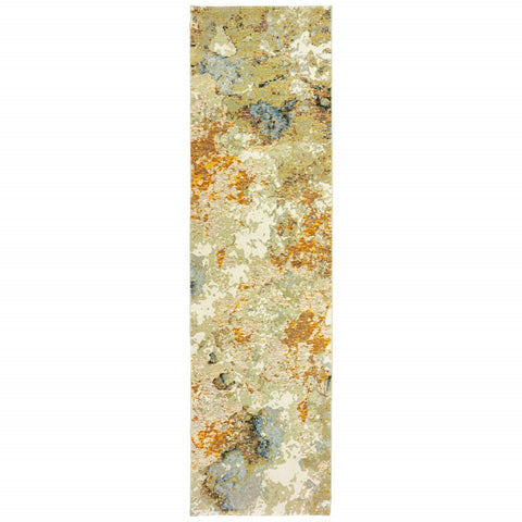 8' Gold And Ivory Runner Rug