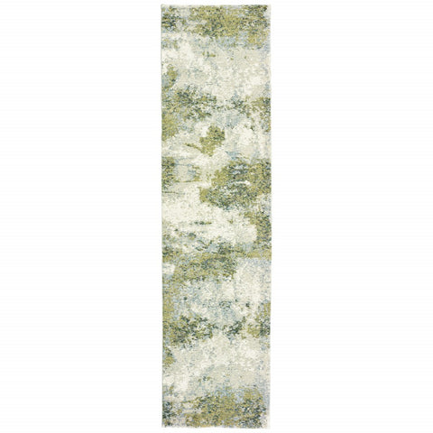 8' Blue And Green Runner Rug