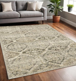 5' X 8' Ivory And Gray Trellis Distressed Area Rug