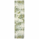 12' Ivory Sage And Teal Abstract Runner Rug