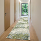 12' Ivory Sage And Teal Abstract Runner Rug
