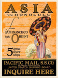 Asia Via Honolulu Vintage Travel Unframed Print Wall Art