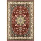 4' X 6' Red And Ivory Floral Medallion Area Rug