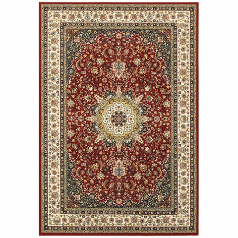4' X 6' Red And Ivory Floral Medallion Area Rug