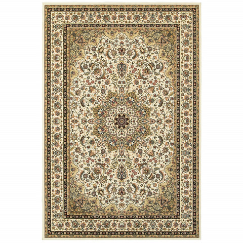 4' X 6' Ivory And Beige Floral Medallion Area Rug