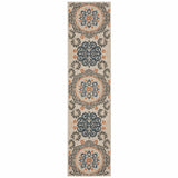 2' X 8' Blue and Gray Moroccan Indoor Outdoor Area Rug
