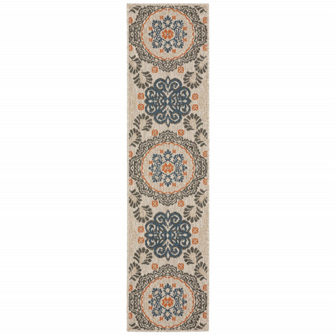 2' X 8' Blue and Gray Moroccan Indoor Outdoor Area Rug