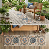 2' X 8' Blue and Gray Moroccan Indoor Outdoor Area Rug