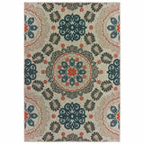3' X 5' Blue And Gray Damask Indoor Outdoor Area Rug