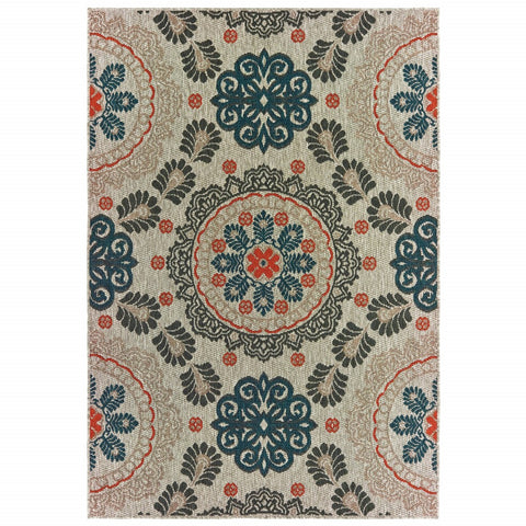 5' X 7' Blue And Gray Moroccan Indoor Outdoor Area Rug