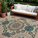 7' X 9' Blue And Gray Damask Indoor Outdoor Area Rug