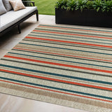 5' X 7' Blue And Gray Striped Indoor Outdoor Area Rug