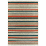 7' X 9' Blue And Gray Striped Indoor Outdoor Area Rug