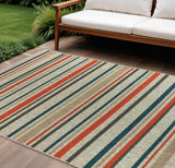 8' X 10' Blue And Gray Striped Indoor Outdoor Area Rug