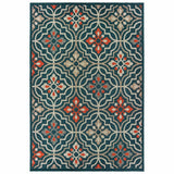 3' X 5' Blue And Orange Moroccan Indoor Outdoor Area Rug
