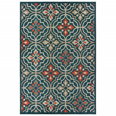 3' X 5' Blue And Orange Moroccan Indoor Outdoor Area Rug