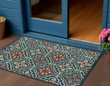 3' X 5' Blue And Orange Moroccan Indoor Outdoor Area Rug