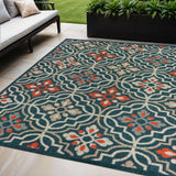 5' X 7' Blue And Orange Moroccan Indoor Outdoor Area Rug