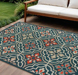 8' X 10' Blue And Orange Moroccan Indoor Outdoor Area Rug