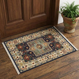 2' X 3' Blue Ivory Machine Woven Medallion Indoor Area Rug
