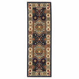 6' Blue And Ivory Wool Handmade Runner Rug