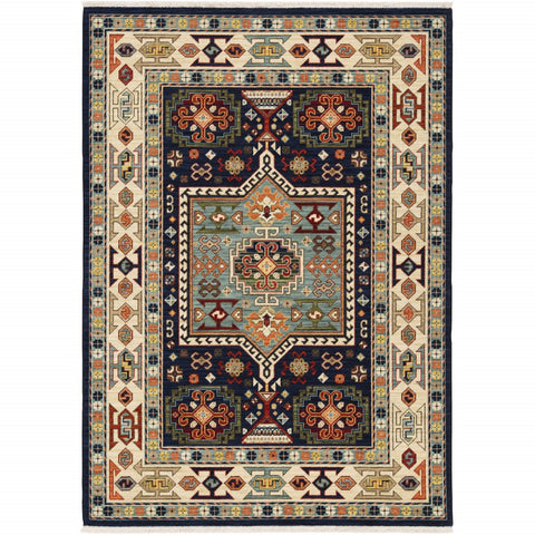 3' X 5' Blue And Ivory Medallion Area Rug