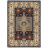 5' X 8' Blue And Ivory Medallion Area Rug