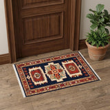 2' X 3' Blue Red Machine Woven Medallions Indoor Area Rug