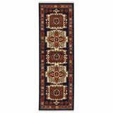 6' Blue And Beige Wool Handmade Runner Rug