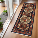 6' Blue And Beige Wool Handmade Runner Rug