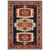 3' X 5' Blue And Red Medallion Area Rug