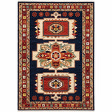 5' X 8' Blue And Red Medallion Area Rug