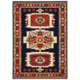5' X 8' Blue And Red Medallion Area Rug
