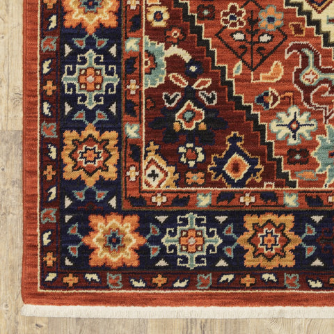 6' Blue And Red Wool Handmade Runner Rug