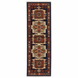 12' Blue And Red Wool Handmade Runner Rug