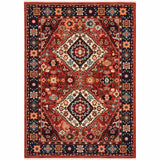 3' X 5' Red And Blue Oriental Area Rug