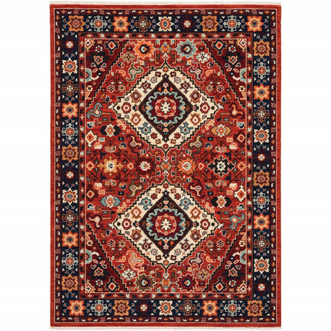 3' X 5' Red And Blue Oriental Area Rug