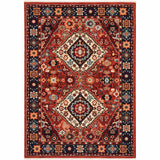 5' X 8' Red And Blue Oriental Area Rug