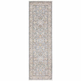 8' Blue Ivory Machine Woven Floral Oriental Indoor Runner