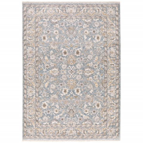 3' X 5' Blue And Ivory Oriental Distressed Area Rug