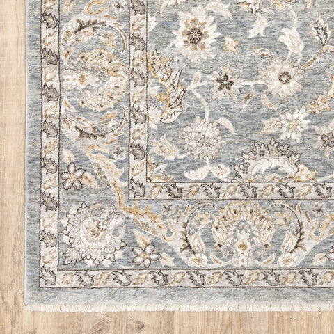 3' X 5' Blue And Ivory Oriental Distressed Area Rug