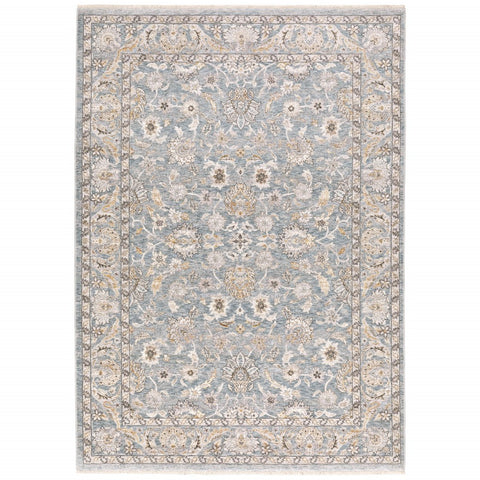 5' X 8' Blue And Ivory Oriental Distressed Area Rug
