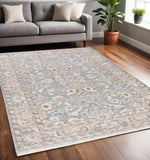 5' X 8' Blue And Ivory Oriental Distressed Area Rug