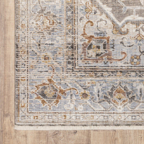 3' X 5' Gray And Blue Medallion Distressed Area Rug