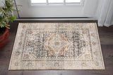 3' X 5' Gray And Blue Medallion Distressed Area Rug