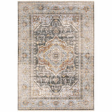 5' X 8' Gray And Blue Medallion Distressed Area Rug