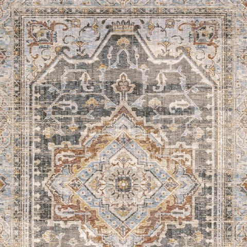 5' X 8' Gray And Blue Medallion Distressed Area Rug